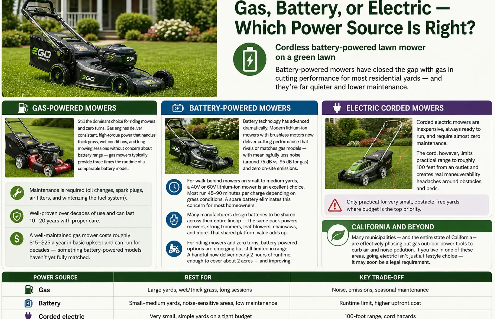 gas battery electric which source best for lawn